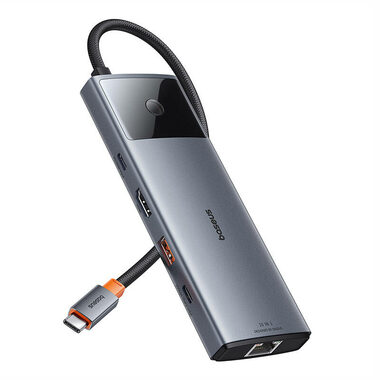 Baseus Metal Gleam II USB-C rozbočovač 10v1 sivá / HDMI / USB-A / USB-C / RJ-45 / 3.5mm jack / SD/TF