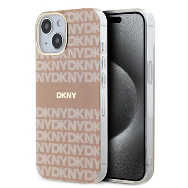 DKNY PC/TPU Repeat Pattern Tonal Stripe Magsafe Zadný Kryt pre Apple iPhone 15 ružová