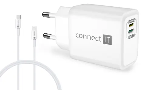 Connect IT DUPLEX biela / Nabíjací adaptér / 20W / Lightning + USB-C