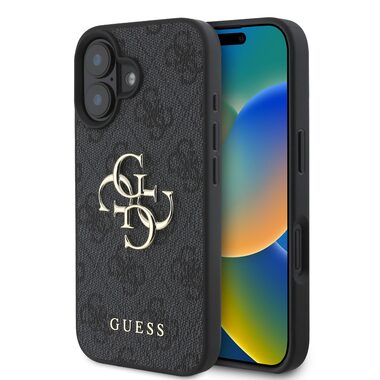 Guess PU 4G Metal Logo Zadný Kryt pre Apple iPhone 16 PLUS sivá
