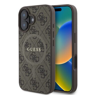 Guess PU Leather 4G Colored Ring MagSafe Zadný Kryt pre Apple iPhone 16 PLUS hnedá