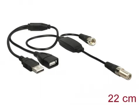 DeLock Anténny kábel F Jack > F Plug napájanie 5 V cez USB 22 cm