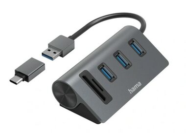 HAMA 200140 USB-A/C húb sivá / 3x USB-A / microSD / SD