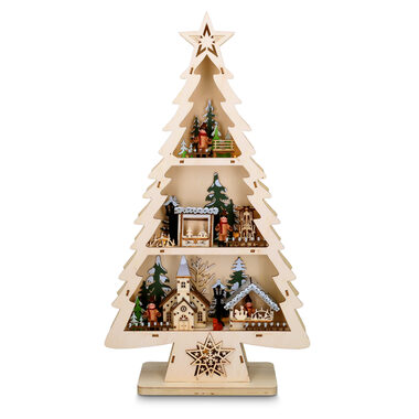 Solight 1V283 LED drevený vianočný stromček s dekoráciami / 13x LED / 2x AA / 53cm