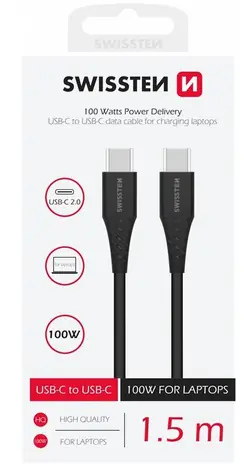 Swissten Dátový kábel TPE USB-C - USB-C 2.5m čierna / Power Delivery 5A (100W)