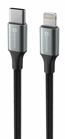 Swissten TEXTILE II dátový kábel USB-C - Lightning 1.5m čierna