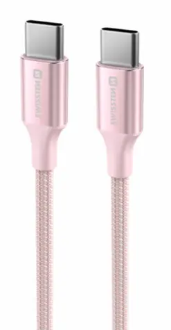 Swissten TEXTILE II dátový kábel USB-C - USB-C 1.5m ružová