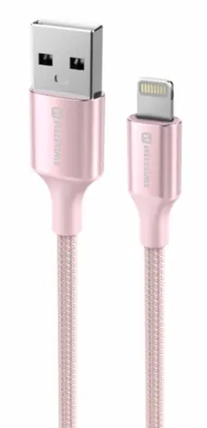 Swissten TEXTILE II dátový kábel USB - Lightning 1.5m ružová
