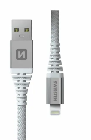 Swissten ARAMID REINFORCED dátový kábel USB - Lightning 1.5m biela