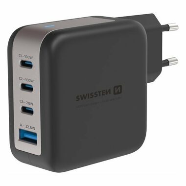 Swissten Sieťový adaptér GaN čierna / 3x USB-C 100W PD / USB 18W QC