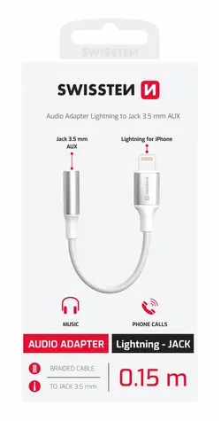 Swissten TEXTILE Audio adaptér Lightning - 3.5mm Jack 0.15m biela