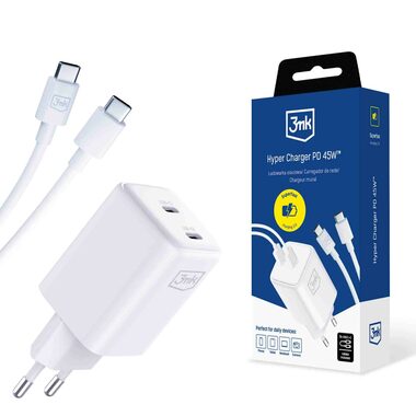 3mk Hyper Charger PD 45W USB Cable C to C White