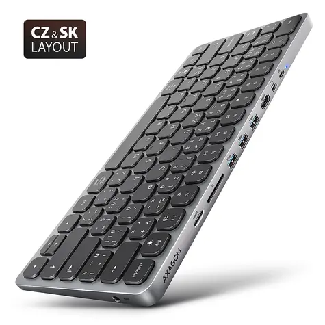 Axagon HMC-KB-CS, USB 5Gbps húb s CZ/SK klávesnicou, HDMI 4K/60Hz, 3x USB-A, SD/mSD, audio, PD 100W, kábel USB-C 60cm