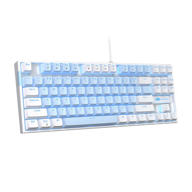 MageGee MK-STAR bielo-modrá / Mechanická klávesnica / US layout / kábel USB-A / RGB podsvietenie 