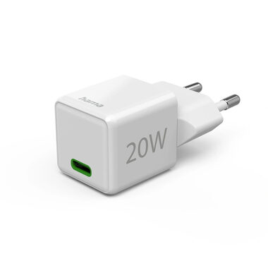 HAMA USB-C mini nabíjačka biela / 20W / USB-C / QC / PD / LED kontrolka