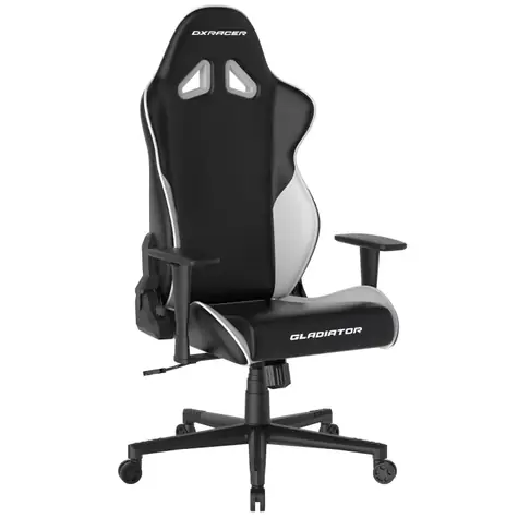 DXRacer GLADIATOR Herná stolička čierno-biela / 125-134 cm / syntetická koža / 130 kg / Podrúčky