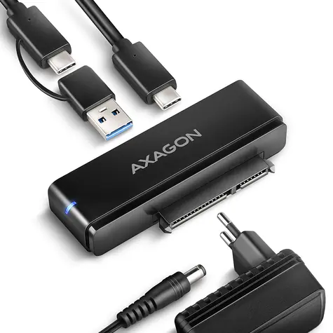 Axagon ADSA-FPX, USB-C 10Gbps - SATA 6G, 2.5 "/3.5" SSD / HDD FAST Port X adaptér, vr. AC napájače