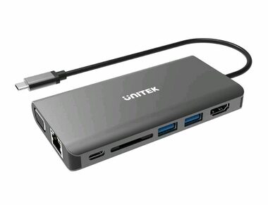 Rozbalené - Unitek D1019A 8v1 / Dokovacia stanica / 1x DVI-I / 1x HDMI / 1x DP / LAN / USB / rozbalené