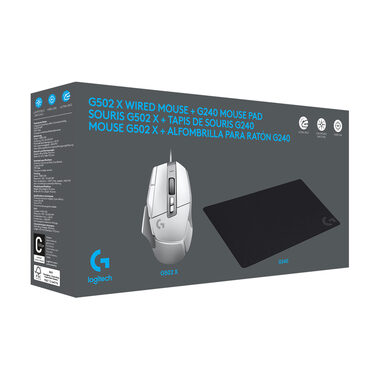 Logitech G502 X biela + podložka G240 / drôtová herná myš / 12000dpi / USB