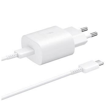 Samsung EP-TA800EWE 25W adaptér + USB-C kábel (Bulk) biela / USB-C nabíjačka / 25W / S káblom  