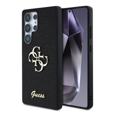 Guess PU FIXED Glitter 4G Metal Logo Zadný Kryt pre Samsung Galaxy S25 Ultra čierna