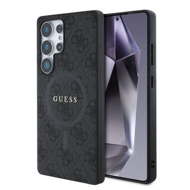 Guess PU Leather 4G Colored Ring MagSafe Zadný Kryt pre Samsung Galaxy S25 Ultra čierna