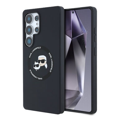 Karl Lagerfeld Liquid Silicone K&CH Heads MagSafe Zadný Kryt pre Samsung Galaxy S25 Ultra čierna