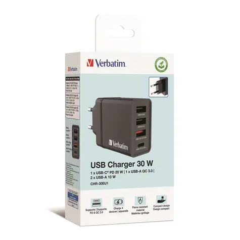 Verbatim USB nabíjačka do siete 30W čierna / 30w / 4 porty