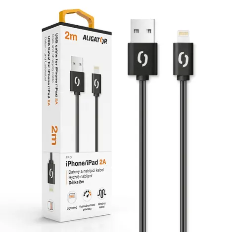 Aligator Dátový kábel 2A iPhone lightning 2m / čierny