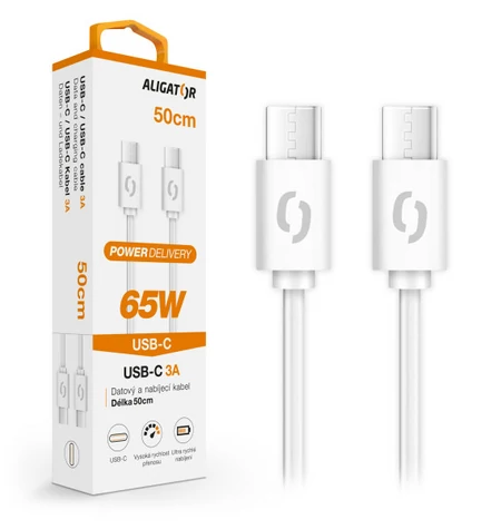 Aligator Dátový kábel POWER 65W / USB-C / USB-C 3A / 0 / 5m biely