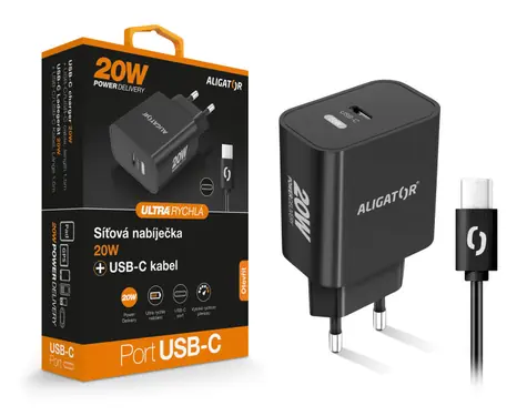 Aligator Rýchla nabíjačka PD 20W USB-C/USB-C/USB-C/čierna