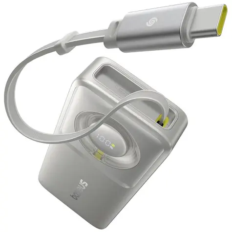 Baseus Free2Pull 10000mAh 30W s káblom USB-C sivá / Powerbanka / 2xUSB-C