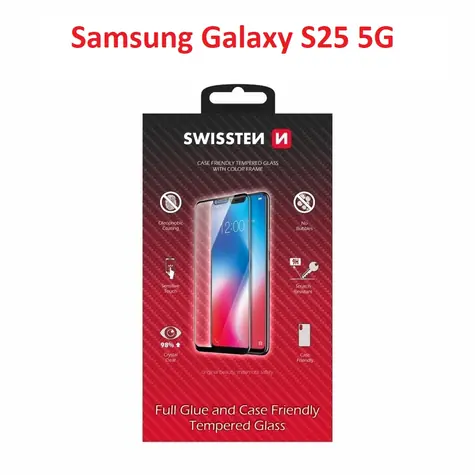Swissten FULL GLUE COLOR FRAME CASE FRIENDLY sklo pre Samsung S931B Galaxy S25 5G čierna