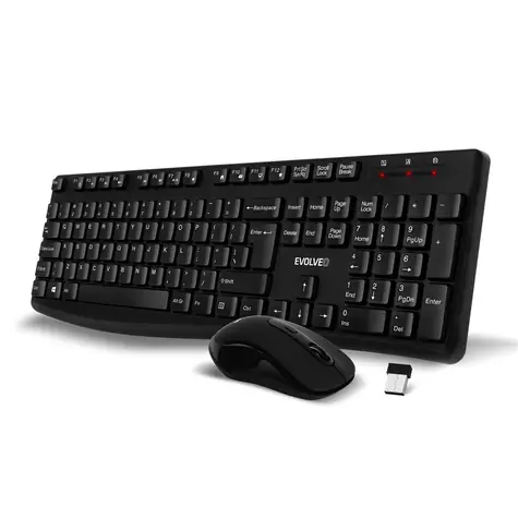 Evolveo K1050-BK-EN Tichý set bezdrôtovej klávesnice a myši čierna / US INTL znaky / USB-A prijímač 2.4 GHz