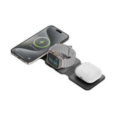 Energea GoMag Trio PLUS skladacia bezdrôtová nabíjačka šedá / pre iPhone & Apple Watch & AirPods / 15W