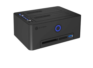 Icy Box IB-1233CL-CR čierna / externý case pre 2x 2.5 "/3.5" disk SATA III / čítačka kariet / USB-A