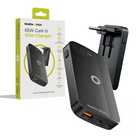 Mobile Origin 65W GaN III Slim Charger dual USB-C/Single USB-A čierna / kompaktná nabíjačka / 65W