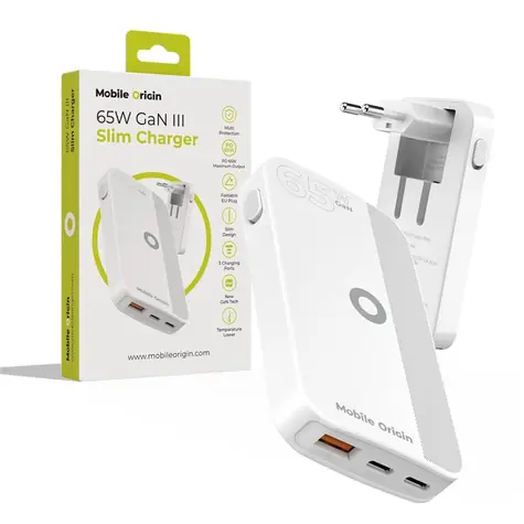 Mobile Origin 65W GaN III Slim Charger dual USB-C/Single USB-A biela / kompaktná nabíjačka / 65W