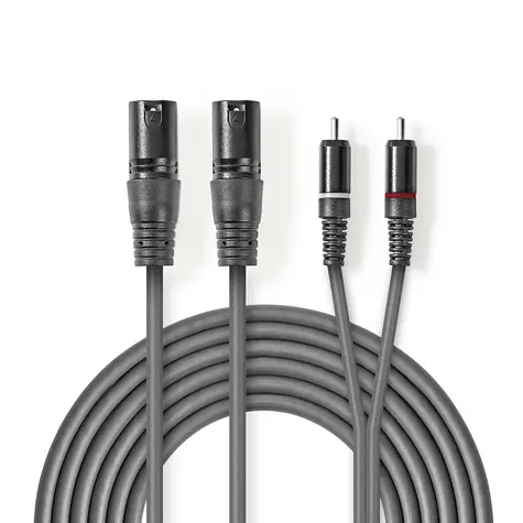 Nedis Vyvážený Audio kábel 2x XLR 3pinový (M) - 2x RCA (M) 1.50 m tmavo šedá