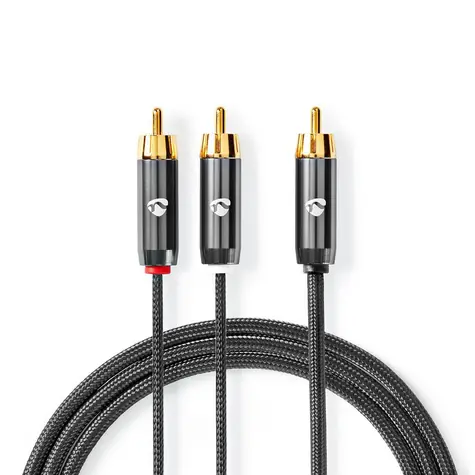 Nedis Kábel na subwoofer RCA (M) - 2x RCA (M) 3.00 m sivá 