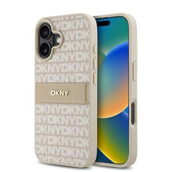 DKNY PU Leather Repeat Pattern Tonal Stripe Zadný Kryt pre iPhone 16 Pink