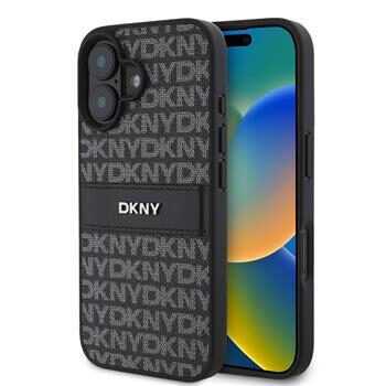 DKNY PU Leather Repeat Pattern Tonal Stripe Zadný Kryt pre iPhone 16 PLUS Black