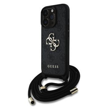 Guess PU 4G Metal Logo Crossbody Popruh Zadný Kryt pre iPhone 16 Pre Max Black