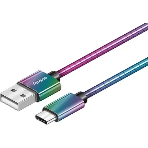 YENKEE YCU 351 Oceľový kábel USB-A 2.0 (M) - USB-C 2.0 (M) 1m dúhová / 480mb/s 