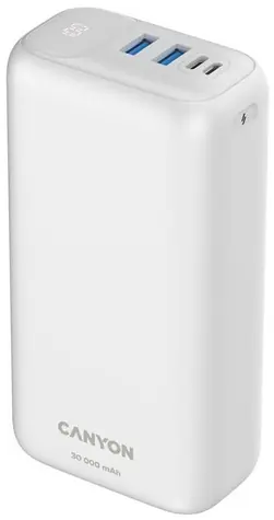 Canyon CNE-CPB301W biela / Powerbanka / 30000mAh / QC 3.0 & PD 20W / 1x USB-C / 2x USB-A