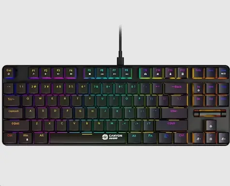 Canyon CND-SKB50-CS / Herná drôtová klávesnica / mechanická / RGB / 87 kláves / CZ/SK layout