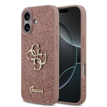 Guess PU FIXED Glitter 4G Metal Logo Zadný Kryt pre iPhone 17 Pink