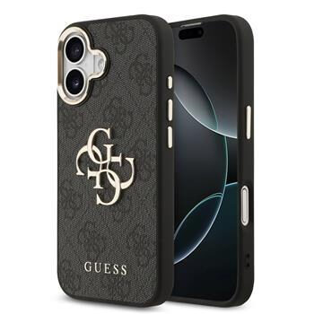Guess PU Leather 4G Metal Logo Gold Frame Zadný Kryt pre iPhone 17 Black