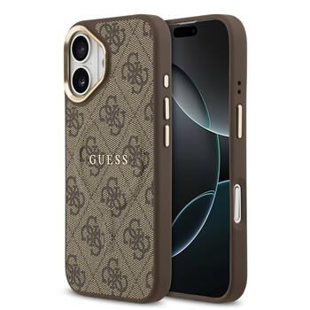 Guess PU Leather 4G Gold Frame MagSafe Zadný Kryt pre iPhone 17 Brown