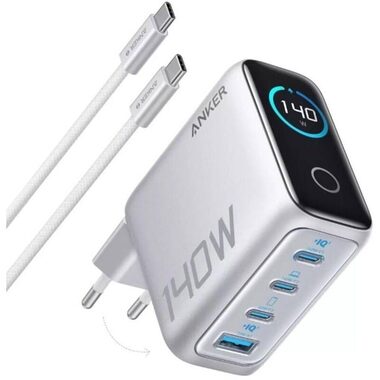 Anker Nabíjačka do siete strieborná / 3xUSB-C & 1xUSB / 140W